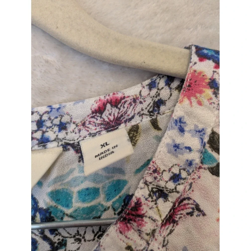 Caffé Marrakesh Blouse Women's XL White Floral Lace Trim Button Front - Picture 5 of 10